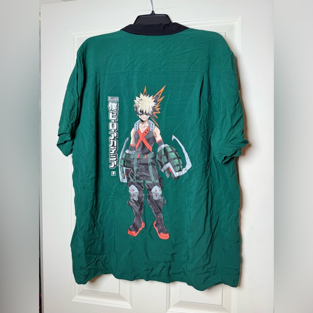 Primitive Apparel My Hero Academia Green Collared Button‎ Up Top Katsuki Bakugo